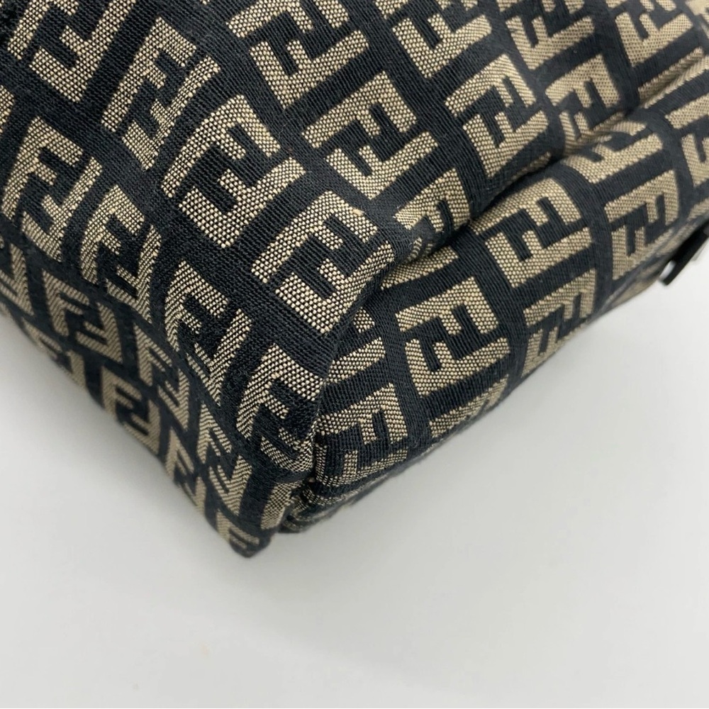 Authentic Fendi Zucchino Pattern Canvas Black x Beige Small Handbag - Picture 11 of 15